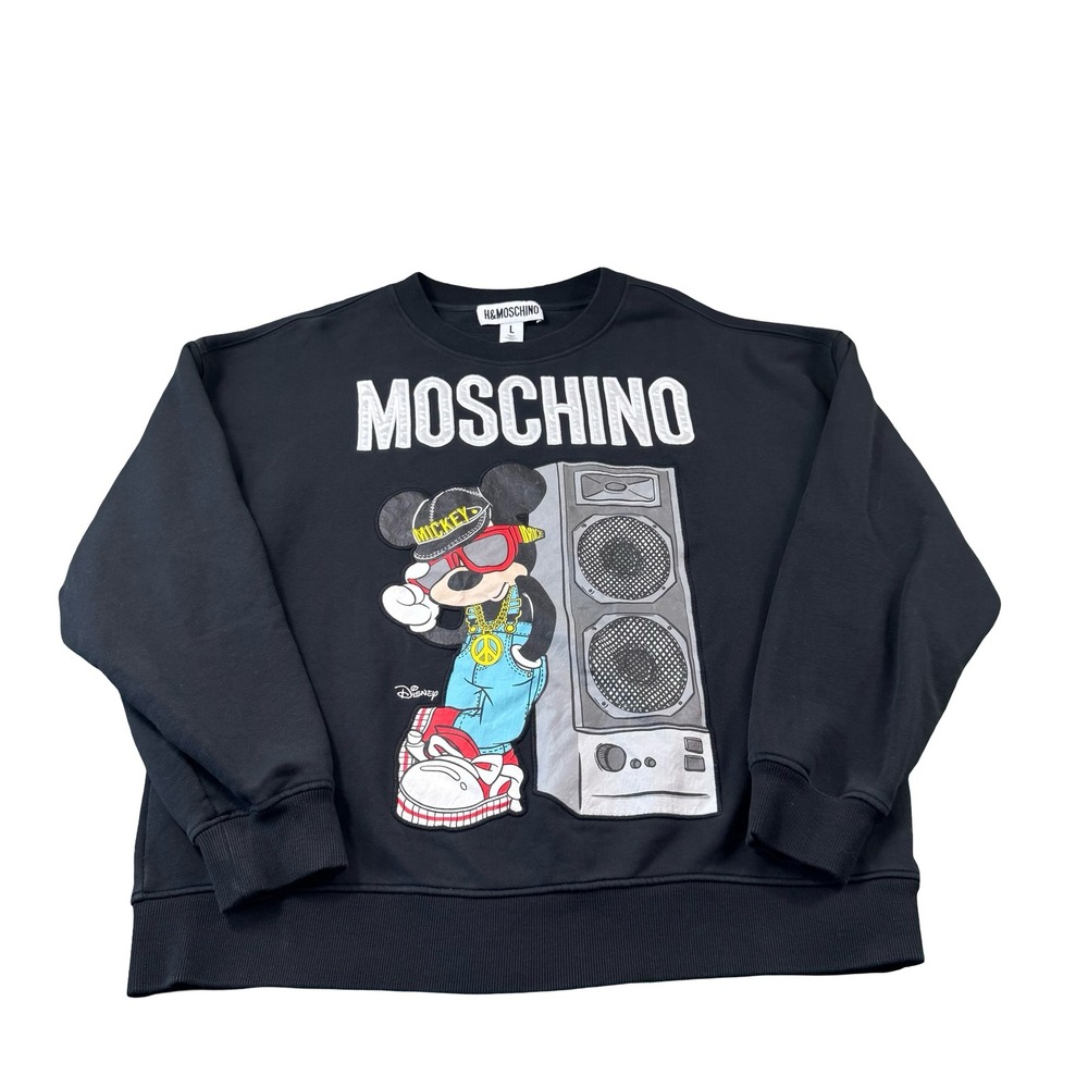 H&M x Moschino Disney Mickey Mouse Sweatshirt Black Crew Neck Mens Large L